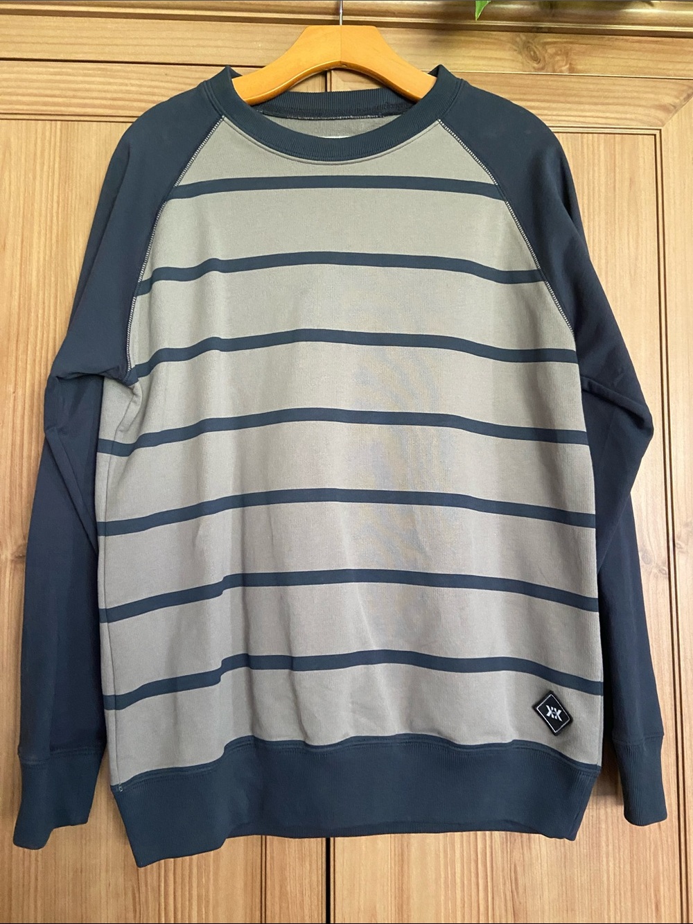 Krochet Kids International Men's Striped Crewneck Sweater - Gray & Navy EUC M